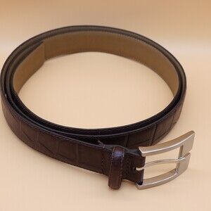 Mens Leather Belt Snake Eyes Size 50 125 Brown Textured Golf Silver Color Buckle